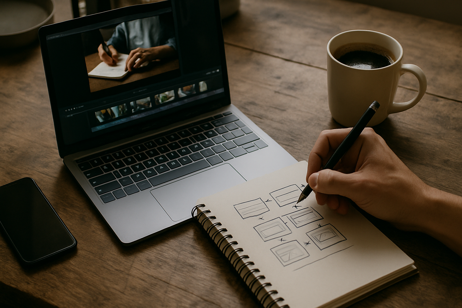 Espaço de trabalho criativo para produção de conteúdo