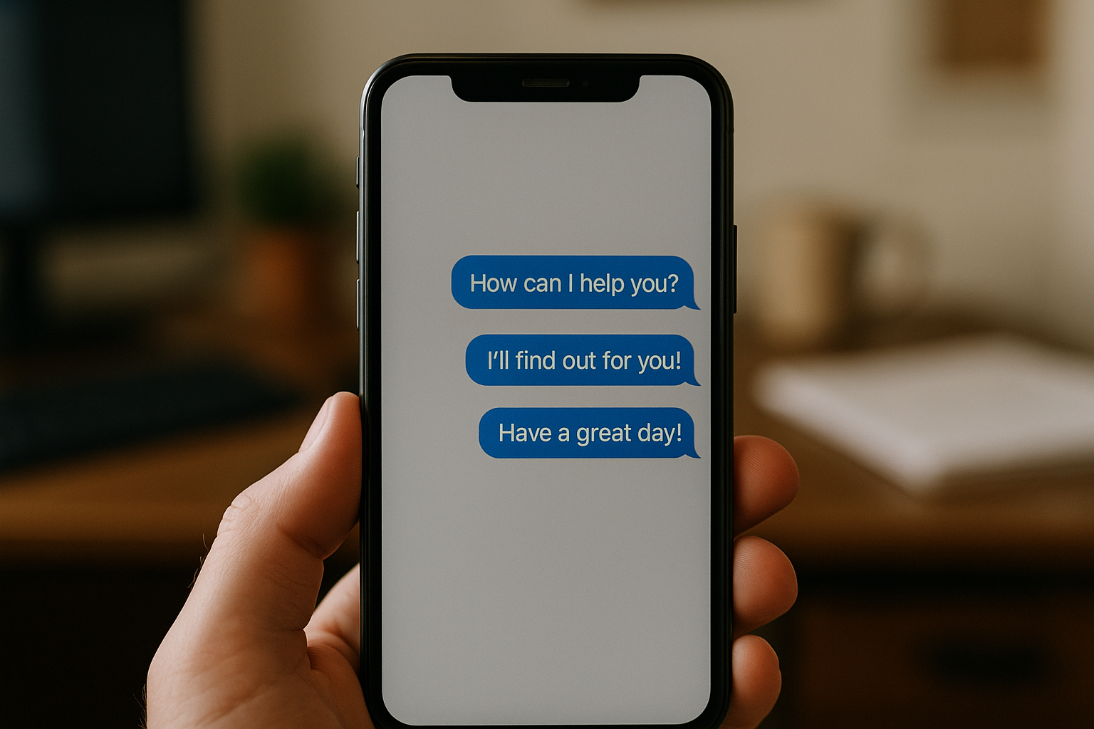 Tela de smartphone mostrando mensagens automatizadas.
