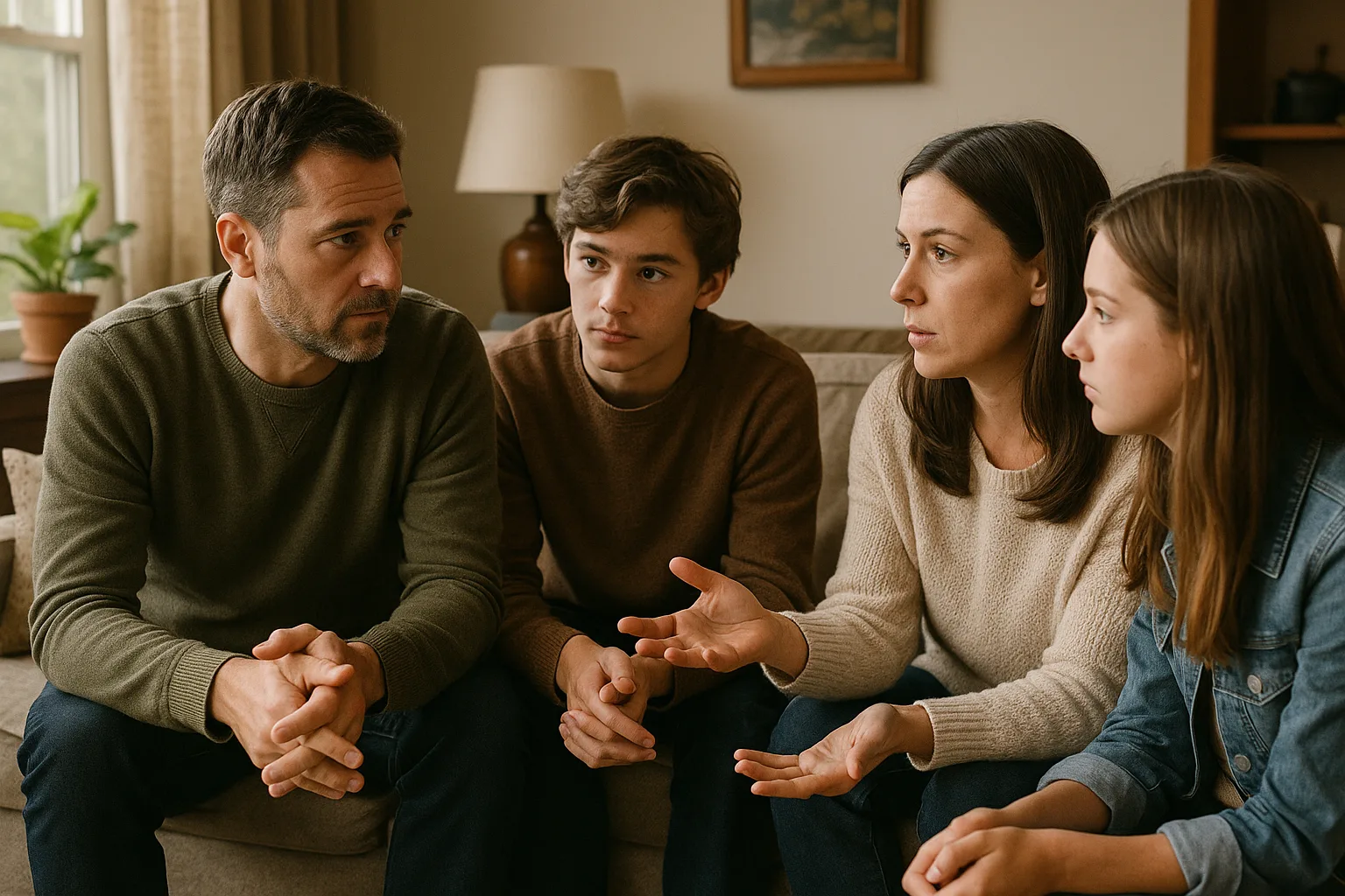 Família discutindo a importância do contexto na compra de imóveis.