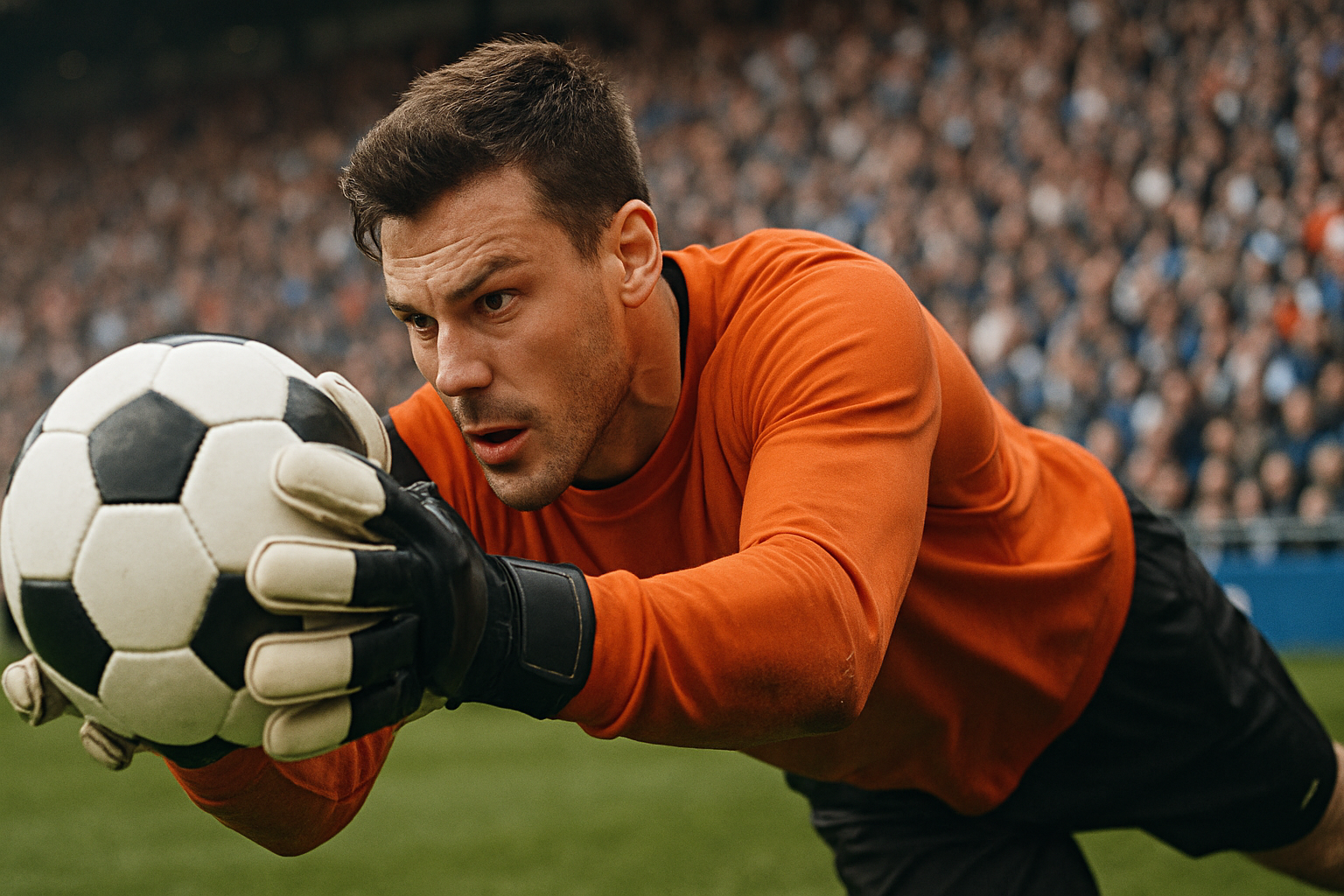 Vozinha, goleiro em ação, representando superação e emoção no futebol.