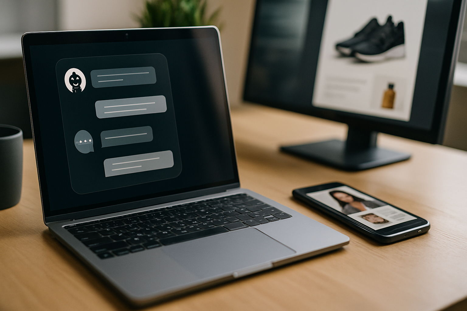 Conceito de marketing digital com IA conversacional e anúncios