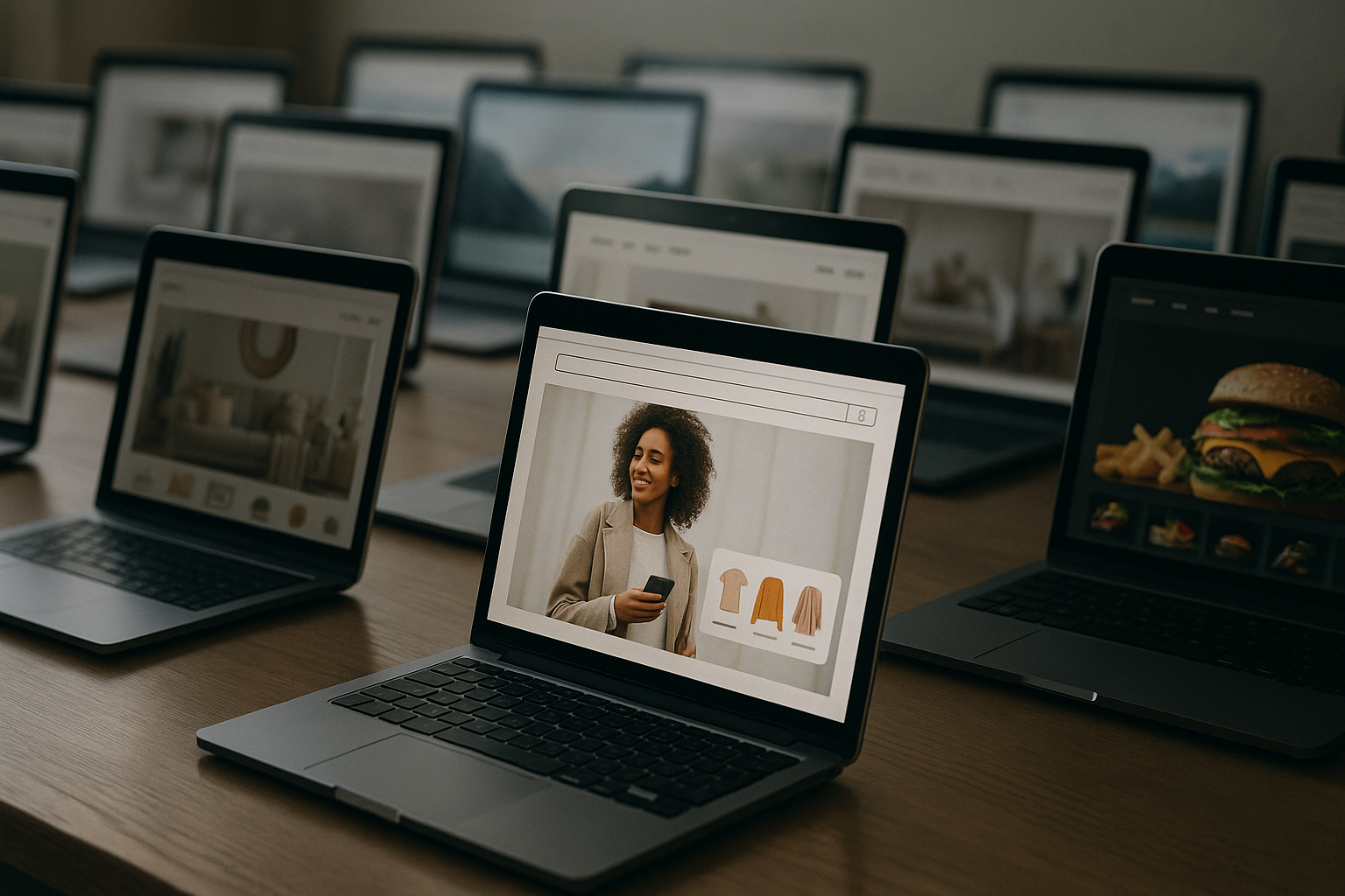 Paisagem digital mostrando marcas e sites, alguns destacados, outros desbotados